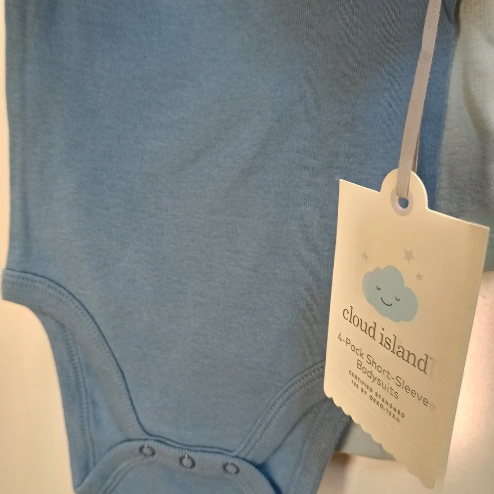SET‎ OF 4 Cloud Island 0-3 Month Boys Short Sleeve Blue Stripe Baby Bodysuits